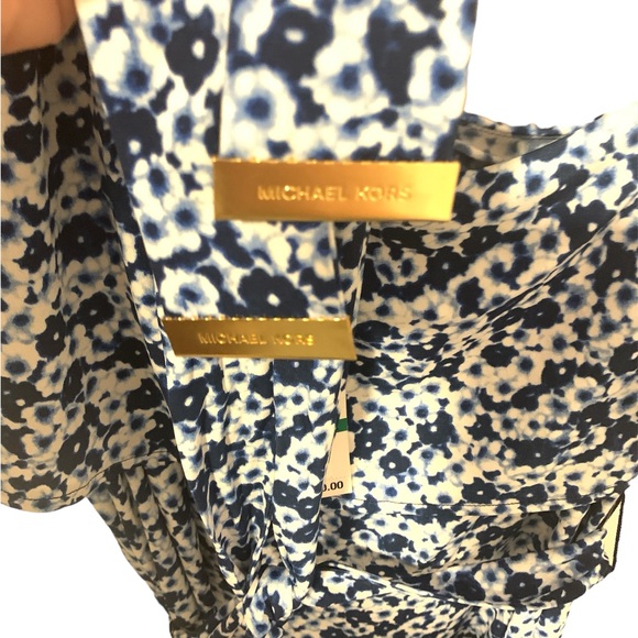 Michael Kors blue and white size large dress one cold shoulder tie belt - Picture 6 of 6